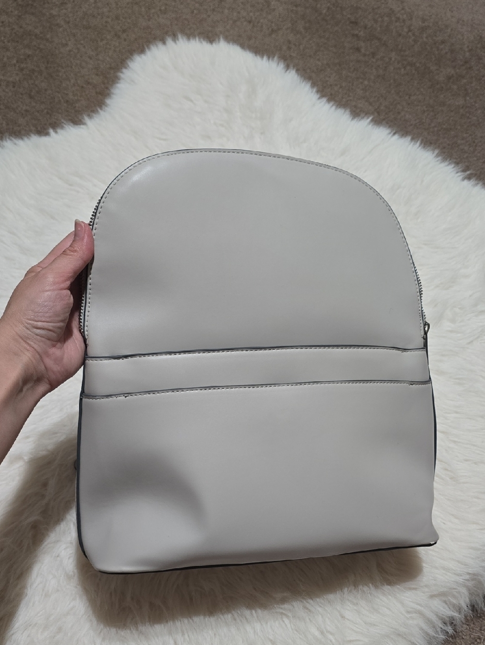 Light Gray Faux Leather Backpack | New with Minor Flaw